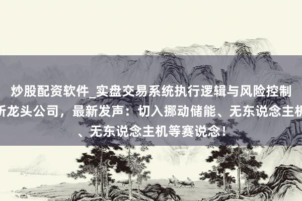 炒股配资软件_实盘交易系统执行逻辑与风险控制分析 北交所龙头公司，最新发声：切入挪动储能、无东说念主机等赛说念！