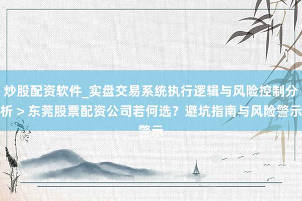 炒股配资软件_实盘交易系统执行逻辑与风险控制分析 > 东莞股票配资公司若何选？避坑指南与风险警示